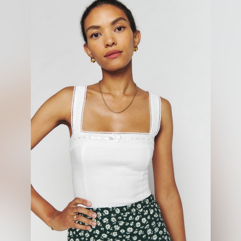 Reformation Eloise Linen White Tank Top